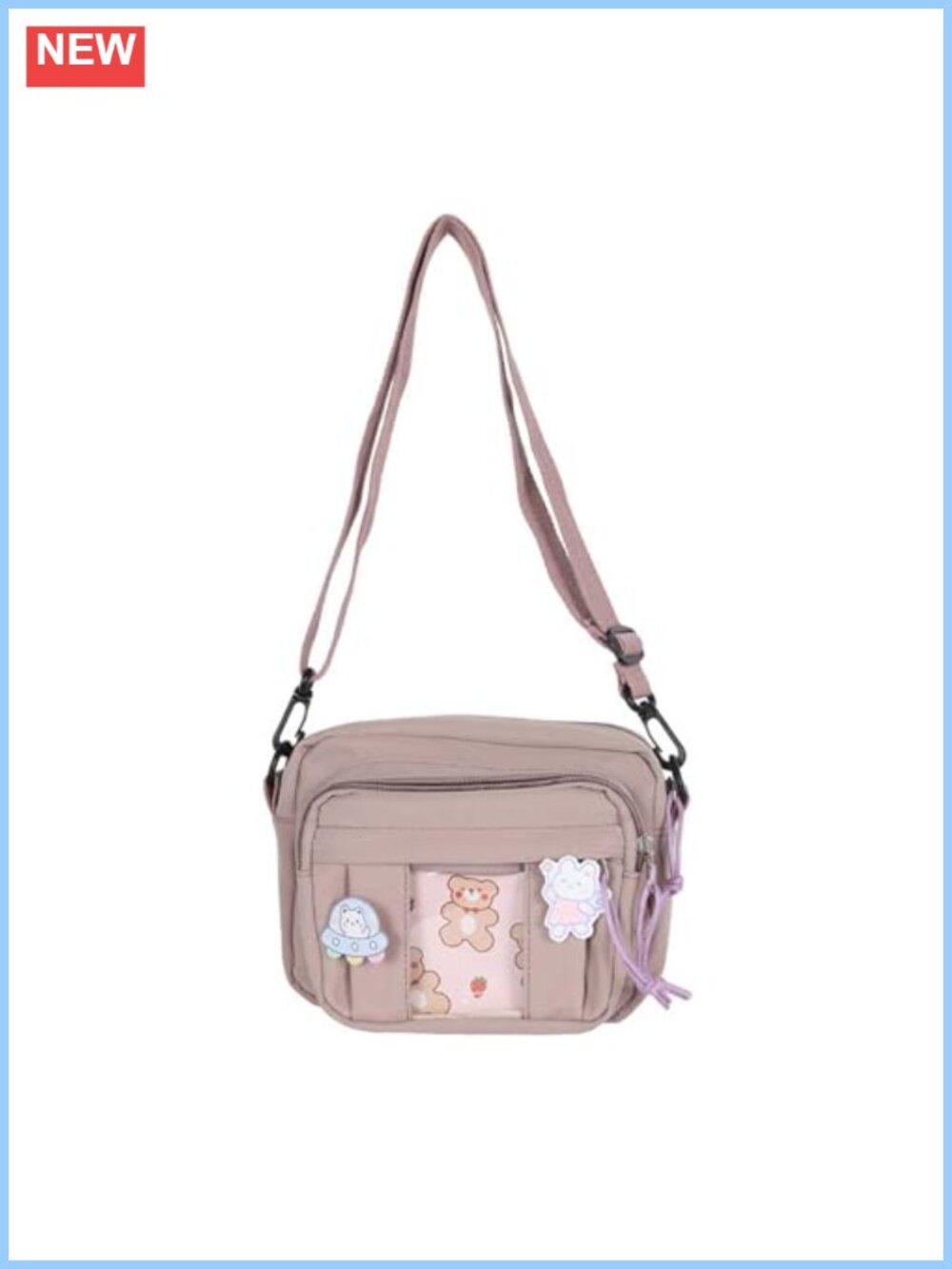 Kawaii Ita Bag Canvas Crossbody Shoulder Bag with Clear Window for Pins